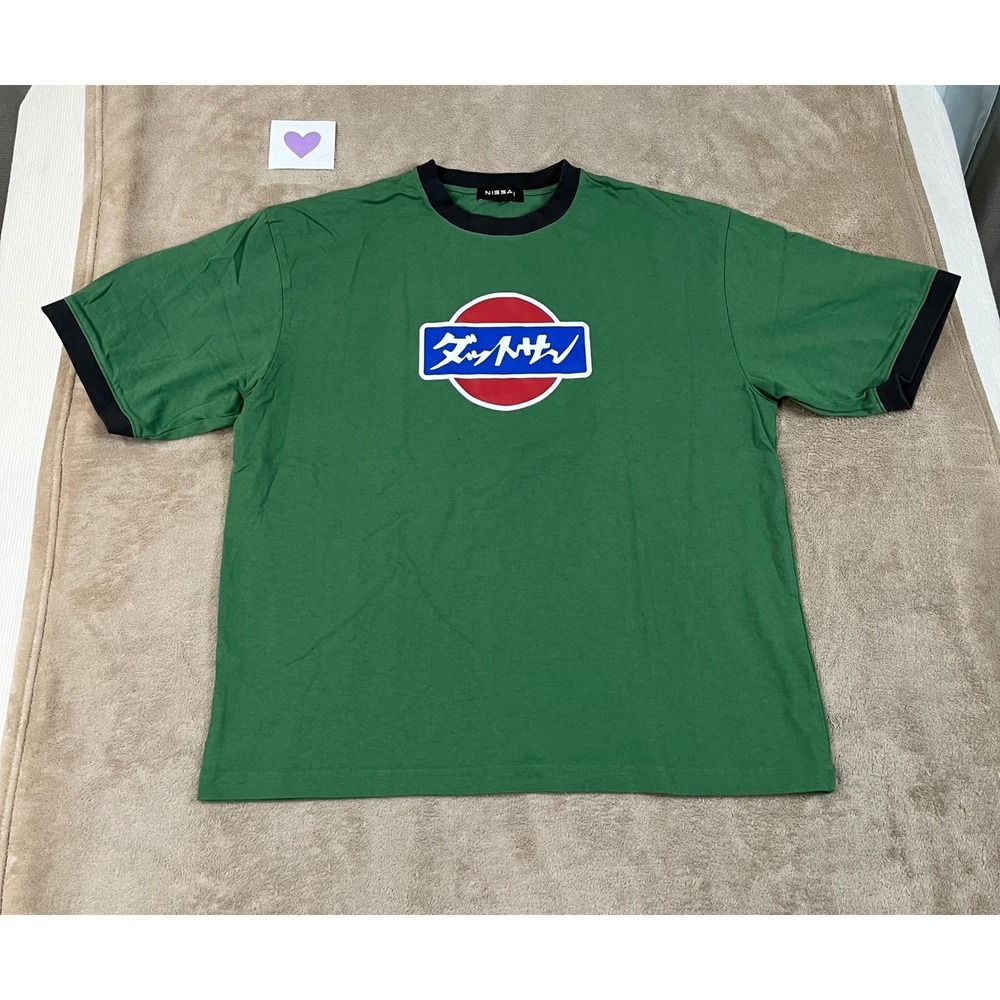 Nissan Datsun Logo T-Shirt Men's Large Green Racing Cars Short Sleeve EUC